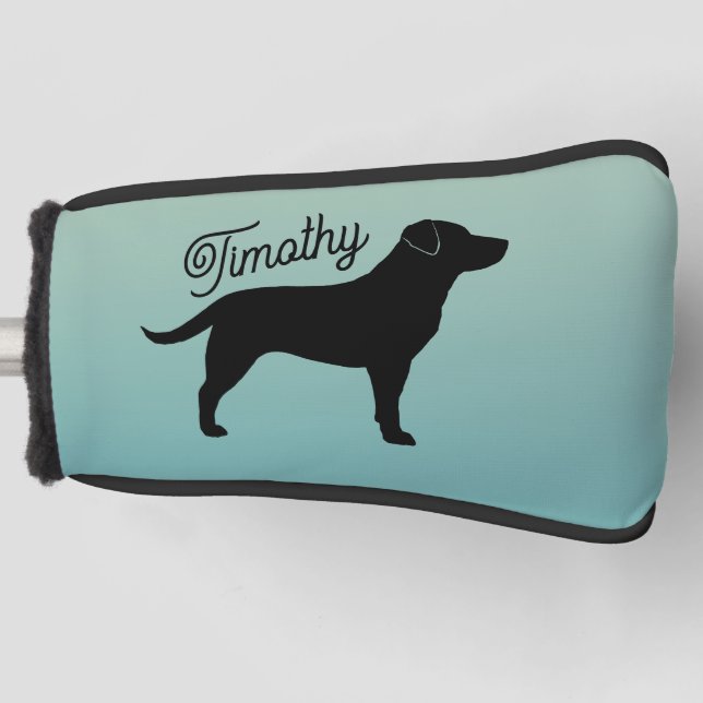 Black Labrador Retriever Silhouette Custom Name Golf Head Cover (Front)