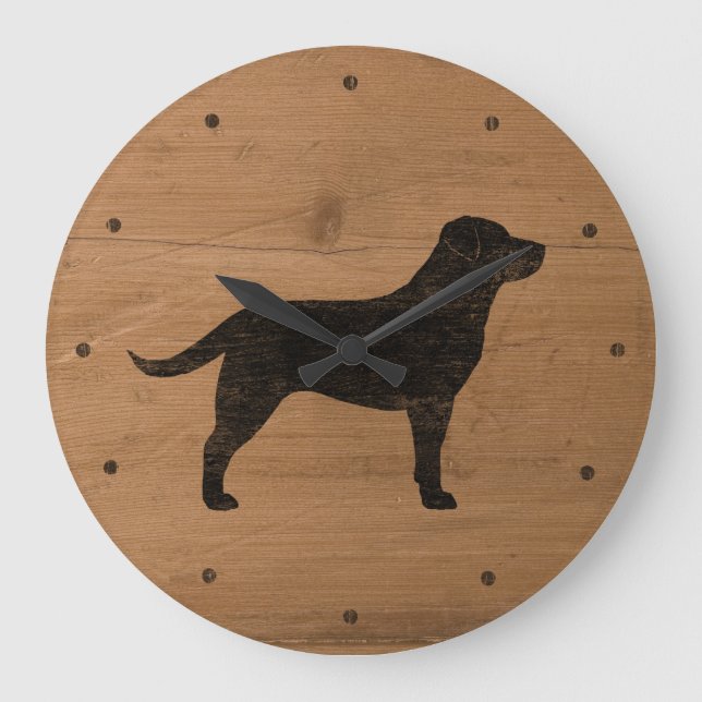 Black Labrador Retriever Silhouette Large Clock (Front)