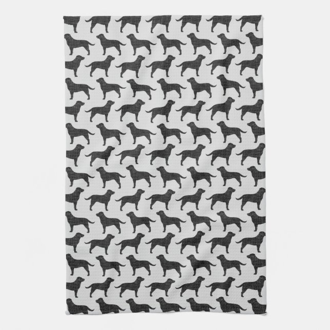 Black Labrador Retriever Silhouettes Pattern Tea Towel (Vertical)
