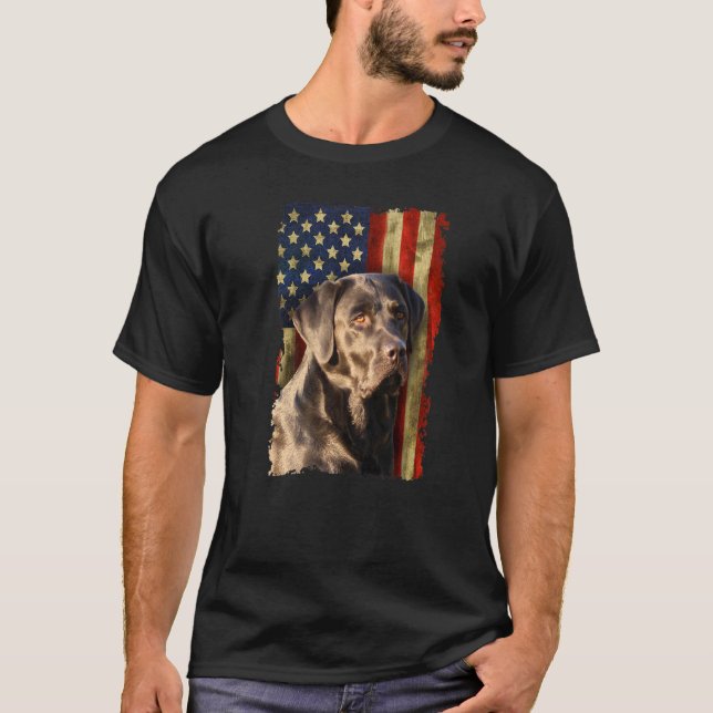 Black Labrador Retriever Usa Flag Black Lab T-Shirt (Front)