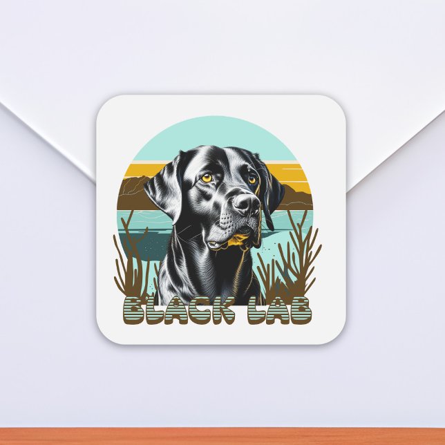 Black Labrador Retriever Vintage Text Square Sticker (Creator Uploaded)