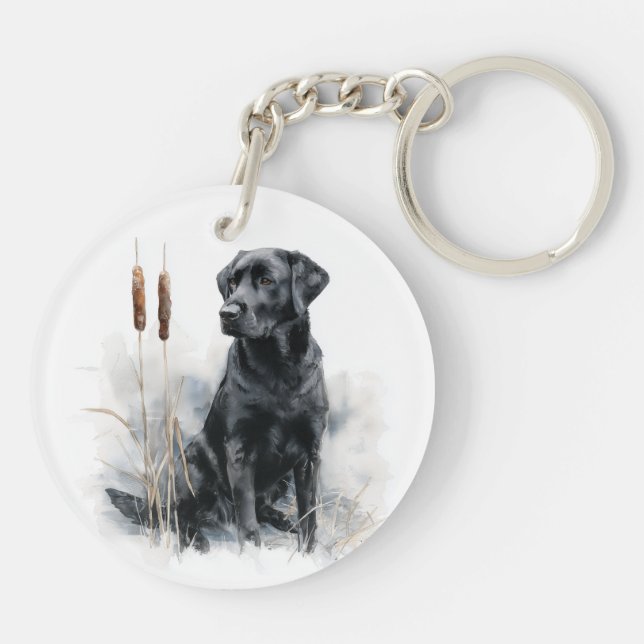 Black Labrador Retriever Watercolor Art Key Ring (Back)