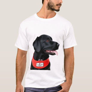 Black Labrador Retriever Wearing a Red Collar T-Shirt