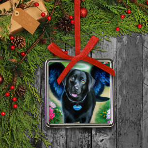 Black Labrador Retriever Wings Pet Loss Metal Ornament