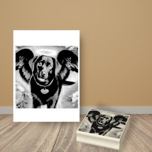 Black Labrador Retriever Wings Pet Loss  Rubber Stamp