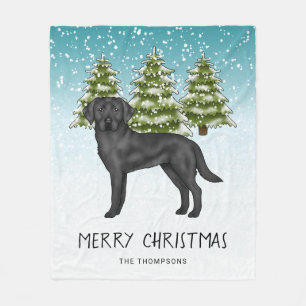Black Labrador Retriever Winter Forest Custom Text Fleece Blanket