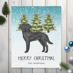 Black Labrador Retriever Winter Forest Custom Text Fleece Blanket