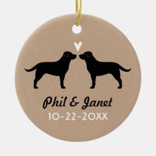 Black Labrador Retrievers Couple with Heart Custom Ceramic Ornament