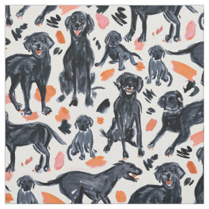 BLACK LABRADOR RETRIEVERS Watercolor Painterly Dog Fabric