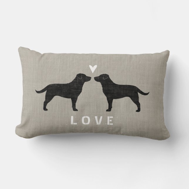 Black Labrador Retrievers with Heart Personalised Lumbar Cushion (Front)