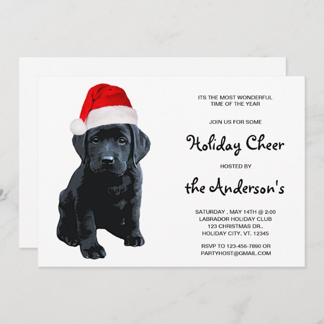 Black Labrador Santa Dog Merry Christmas Invitation (Front/Back)