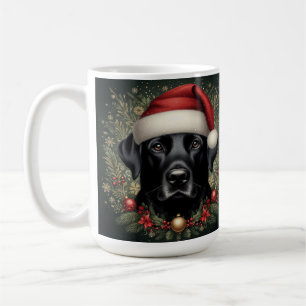 Black Labrador Santa Hat Christmas Dog Art Coffee Mug