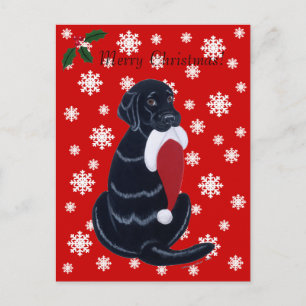 Black Labrador & Santa Hat Snowflake Christmas Holiday Postcard