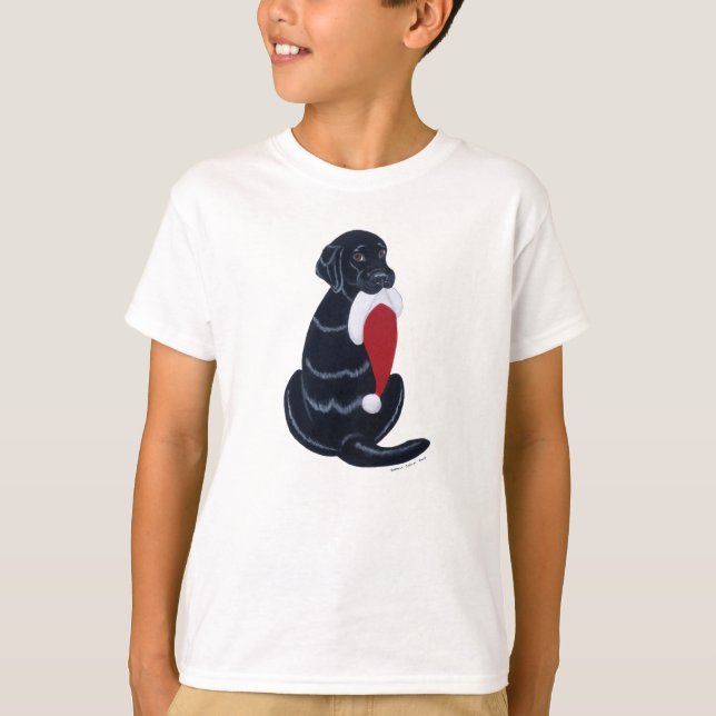 Black Labrador & Santa Hat Snowflake Christmas T-Shirt (Front)