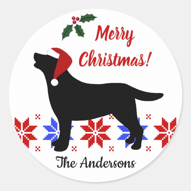 Black Labrador Silhouette Santa Christmas Classic Round Sticker (Front)