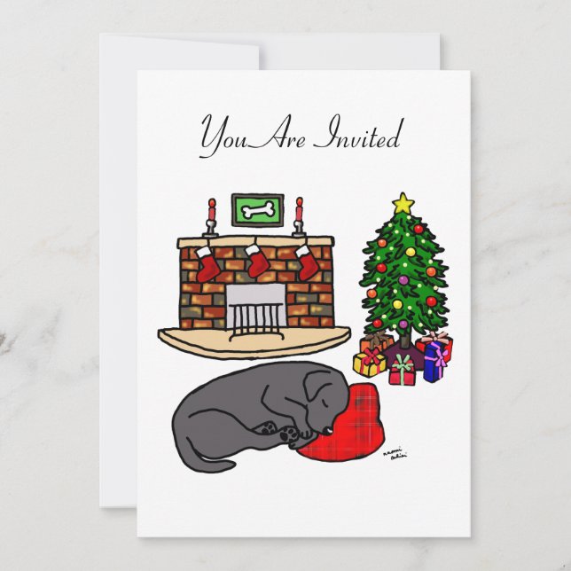 Black Labrador Sleeping Christmas Party Invitation (Front)