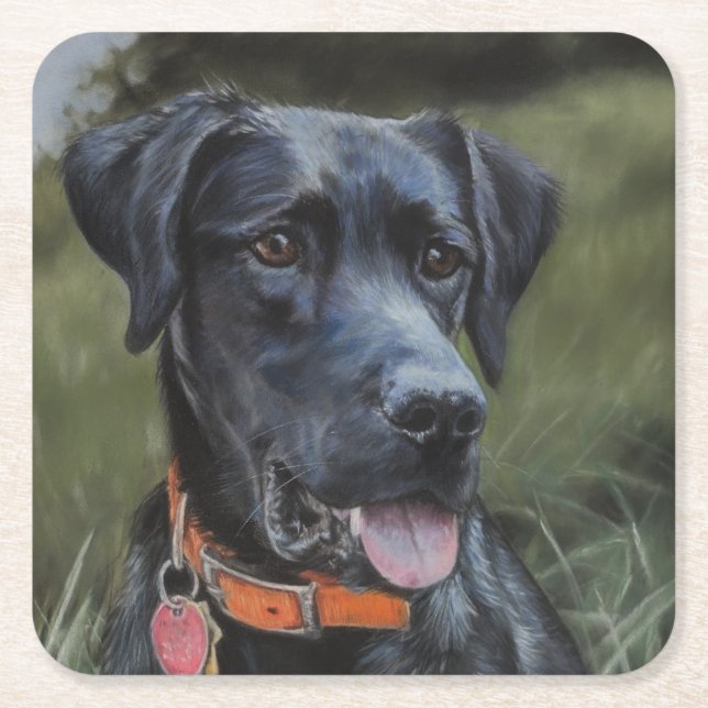 Black Labrador Square Paper Coaster (Front)