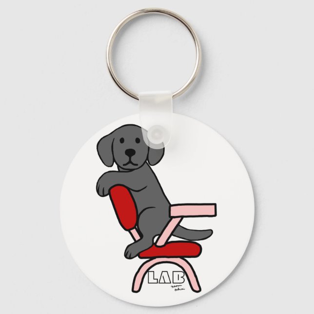 Black Labrador Student 3 Cartoon Key Ring (Front)