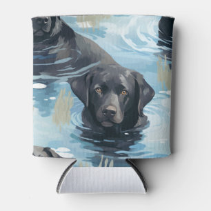 Black Labrador Swimming Pattern Can Cooler
