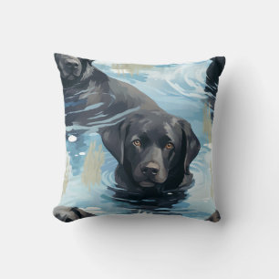 Black Labrador Swimming Pattern Cushion