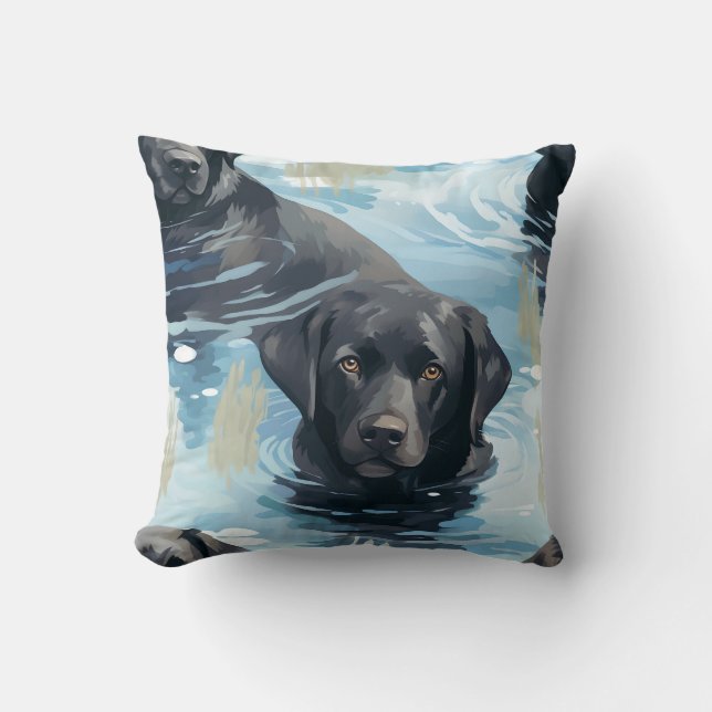 Black Labrador Swimming Pattern Cushion (Front)