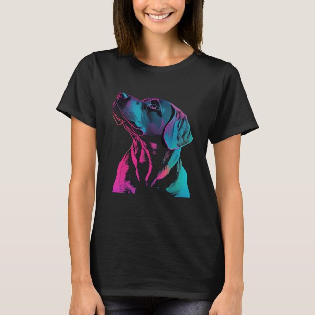 Black Labrador Synthwave 80s Retrowave Aesthetic T-Shirt (Front)