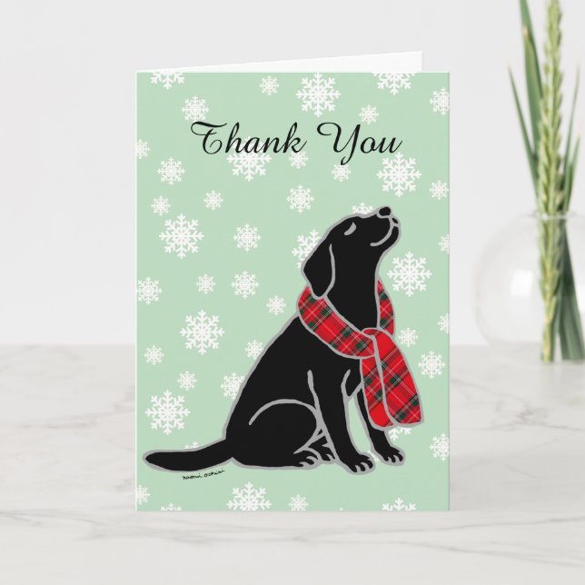Black Labrador Tartan Scarf 2 Thank You Card (Front)