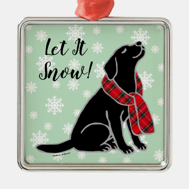 Black Labrador Tartan Scarf Ornament (Front)