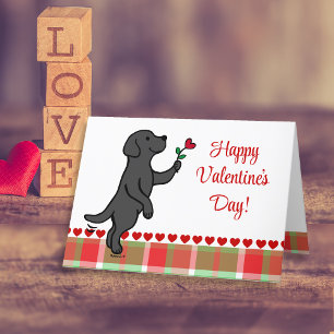 Black Labrador Tiny Heart Flower Valentine Holiday Card