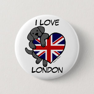 Black Labrador & UK Flag Heart 2 Cartoon 6 Cm Round Badge