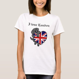 Black Labrador & UK Flag Heart 2 Cartoon T-Shirt