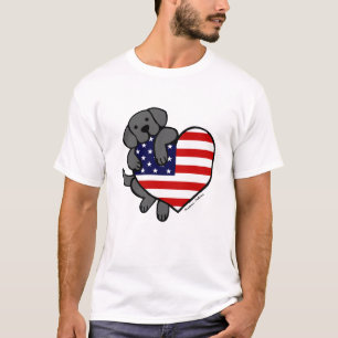 Black Labrador & US Flag Heart 2 Cartoon T-Shirt