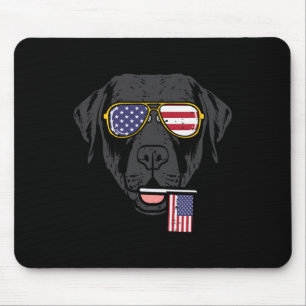 Black Labrador Us Flag Sungles 4th Of July Patriot Mouse Pad