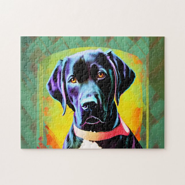 Black labrador with a collar  jigsaw puzzle (Horizontal)