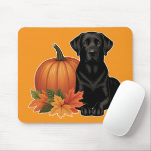 Black Labrador With Autumn Leaves and Pumpkin Mouse Pad
