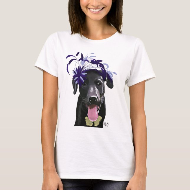 Black Labrador With Blue Fascinator T-Shirt (Front)