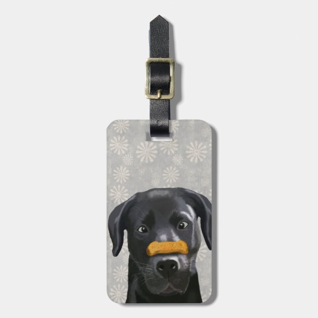 Black Labrador With Bone on Nose 2 Luggage Tag (Front Vertical)