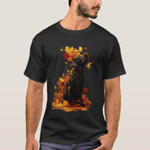 Black Labrador with Fall Leaves Forest Autumn Aest T-Shirt