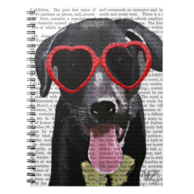 Black Labrador With Heart Sunglasses Notebook (Front)