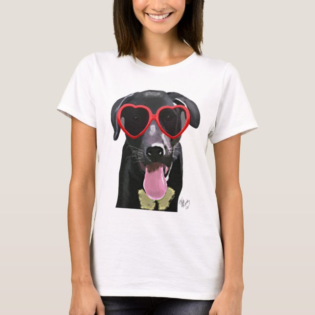 Black Labrador With Heart Sunglasses T-Shirt (Front)