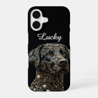 Black Labrador With Intricate Gold and Pearl