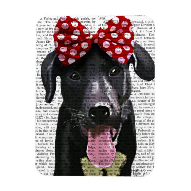 Black Labrador With Red Bow On Head Magnet (Vertical)