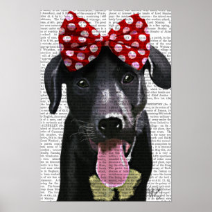 Black Labrador With Red Bow On Head Poster