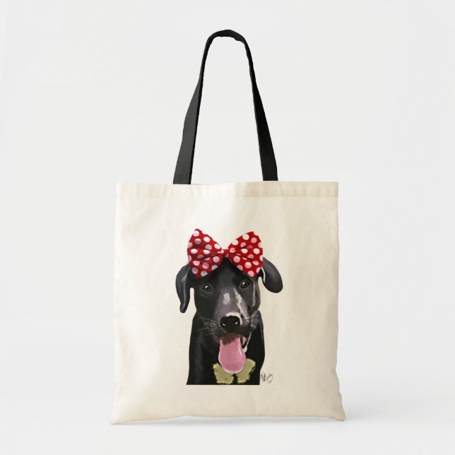 Black Labrador With Red Bow On Head Tote Bag (Front)