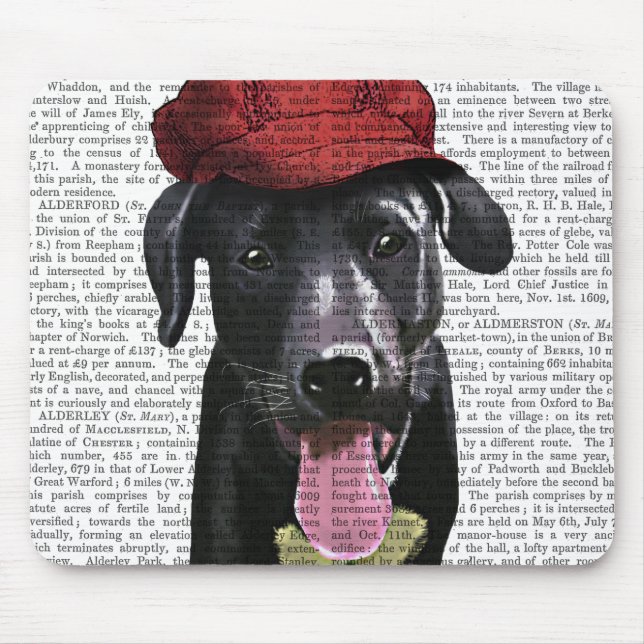 Black Labrador With Red Cap Mouse Pad (Front)