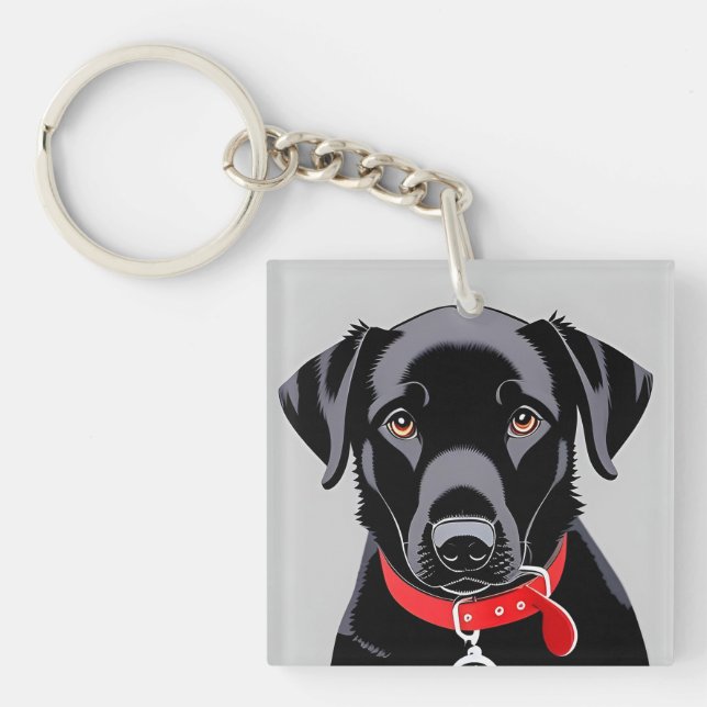 Black Labrador with Red Collar Key Ring (Front)