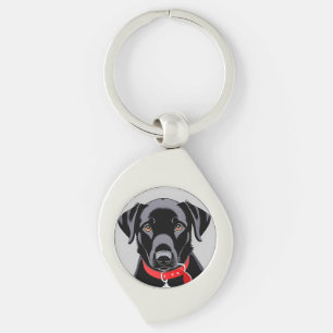 Black Labrador with Red Collar Key Ring