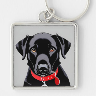 Black Labrador with Red Collar Key Ring