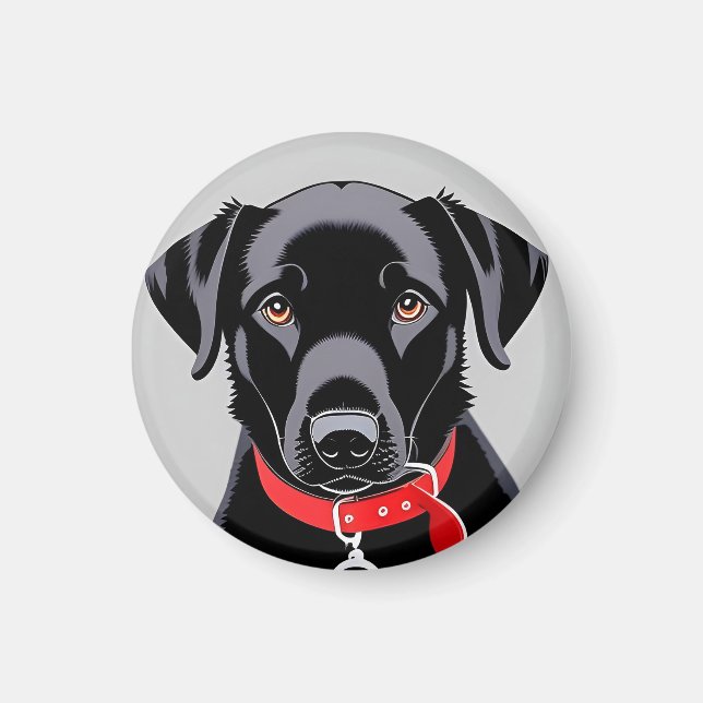 Black Labrador with Red Collar Magnet (Front)