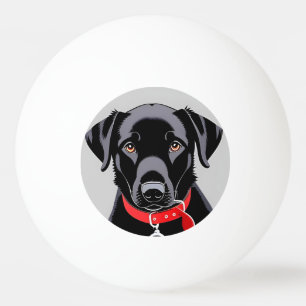 Black Labrador with Red Collar Ping Pong Ball